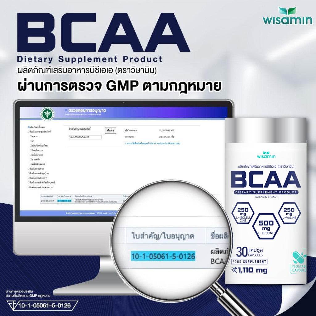WISAMIN BCAA 1,000mg | Branched-Chain Amino Acid Formula | Halal Certified | 30 Capsules