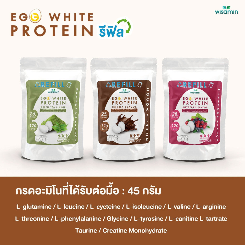 WISAMIN Egg White Protein Powder | Refill Pack 900 g | 3 Flavors Available | Halal Certified | Gluten-Free | Soy-Free | Dairy-Free